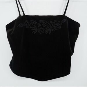 Vintage Y2K 90s Velvet Cami Tank Large Witchy Whimsigoth Grunge Floral Detail